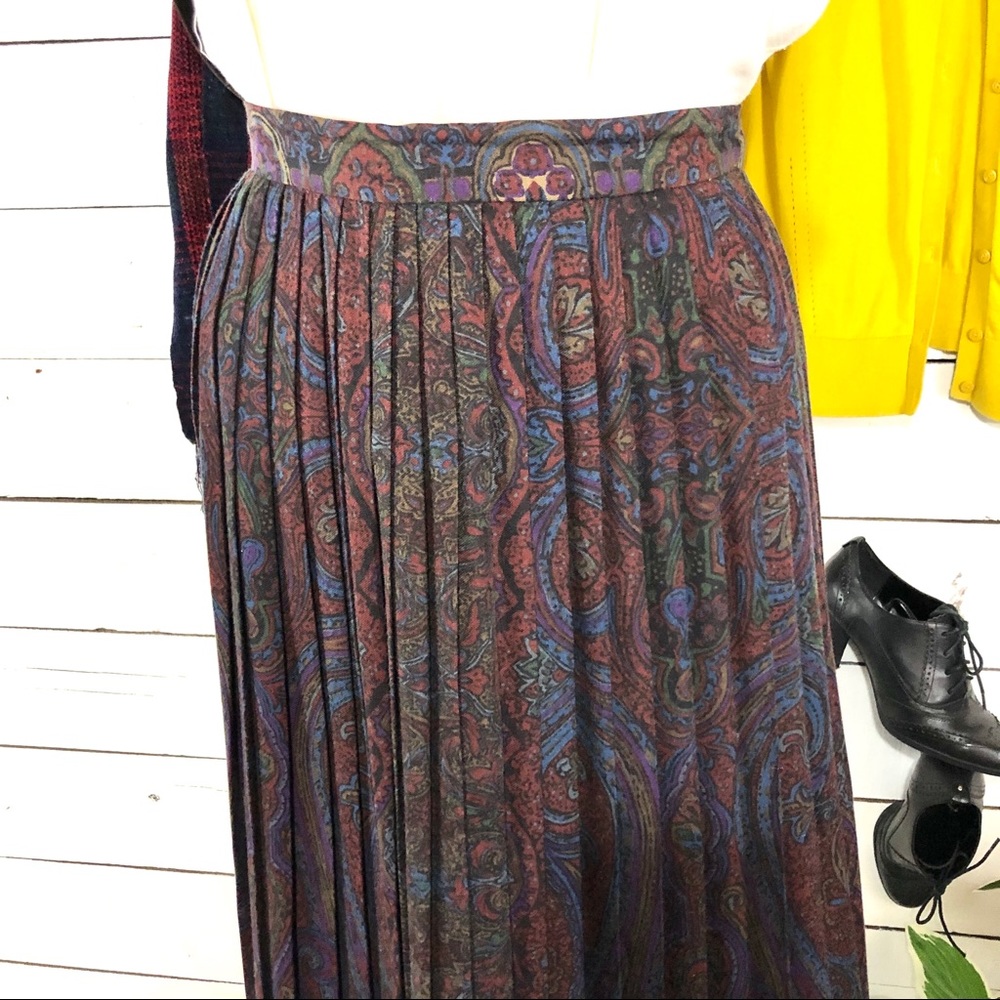 Vintage 90’s Pleated Boho Multi Color Rayon Skirt